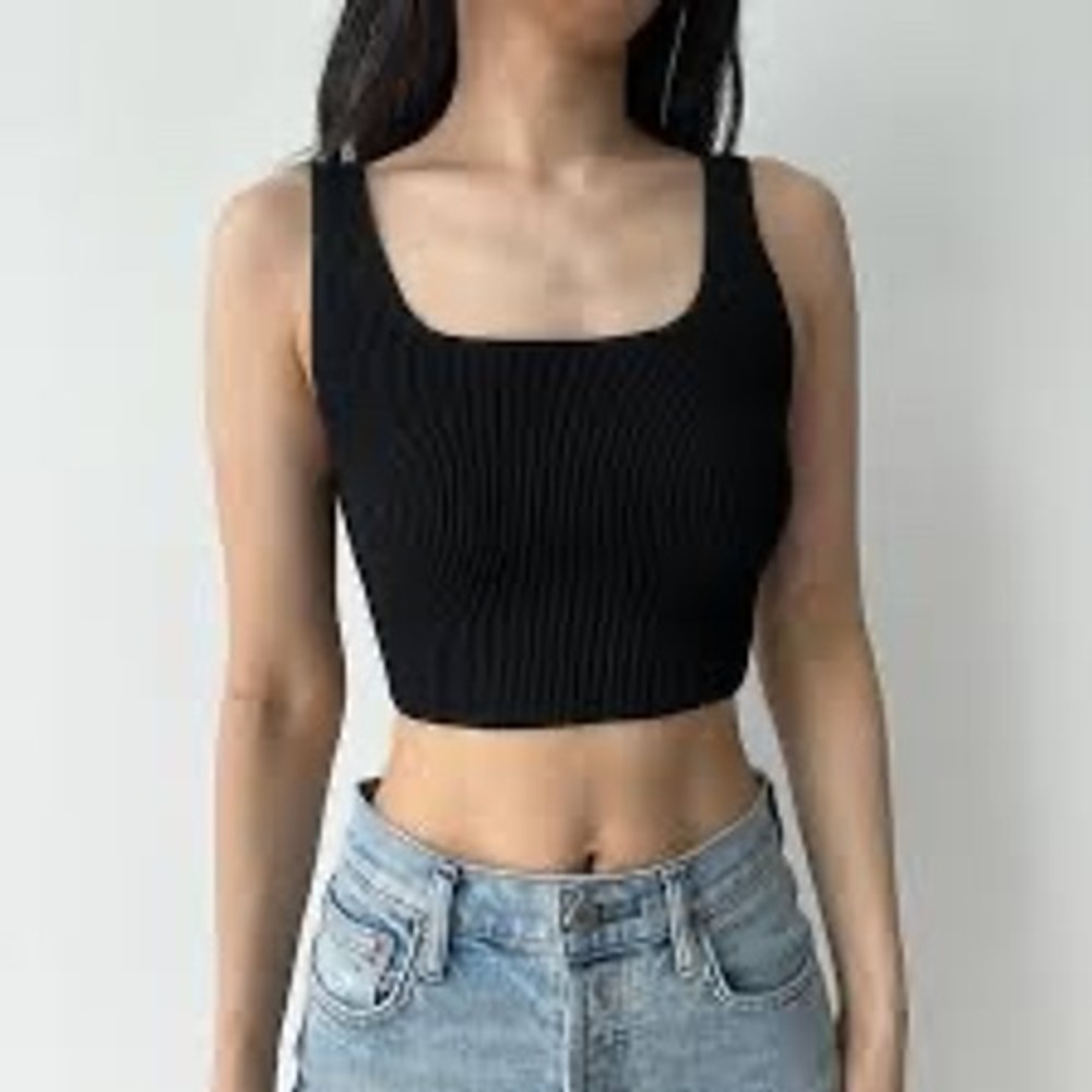 Babaton Sculpt Knit Squareneck Tank Black EUC Ribbed Cropped Compression Small